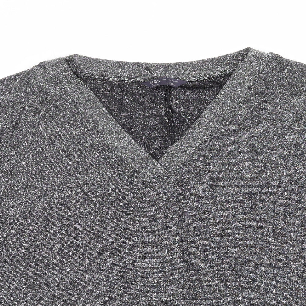 Marks and Spencer Womens Silver Polyamide Basic Blouse Size 16 V-Neck