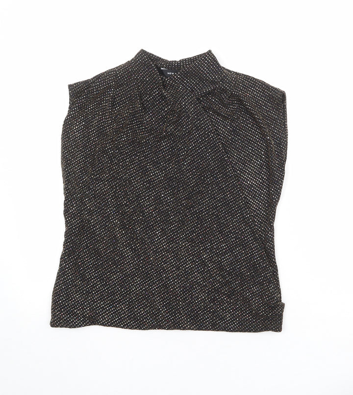 New Look Womens Black Nylon Basic Blouse Size 8 Mock Neck