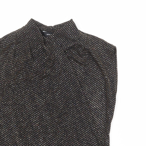 New Look Womens Black Nylon Basic Blouse Size 8 Mock Neck