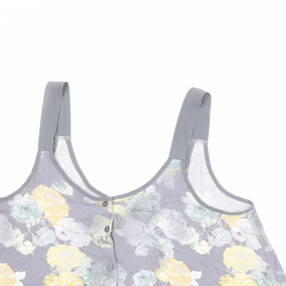 NEXT Womens Grey Floral Viscose Basic Tank Size 14 Round Neck