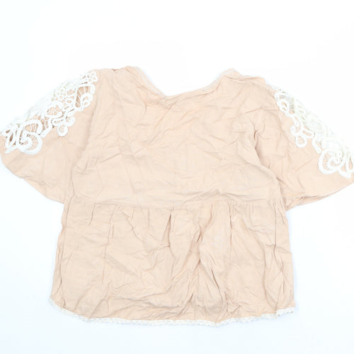 Zara Womens Pink Viscose Basic Blouse Size M V-Neck - Lace Details