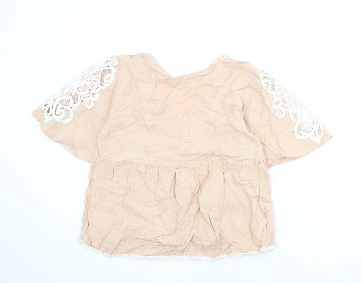 Zara Womens Pink Viscose Basic Blouse Size M V-Neck - Lace Details