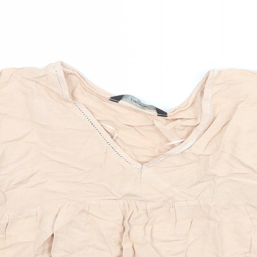 Zara Womens Pink Viscose Basic Blouse Size M V-Neck - Lace Details
