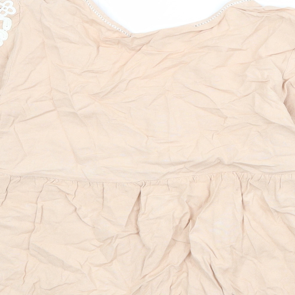 Zara Womens Pink Viscose Basic Blouse Size M V-Neck - Lace Details