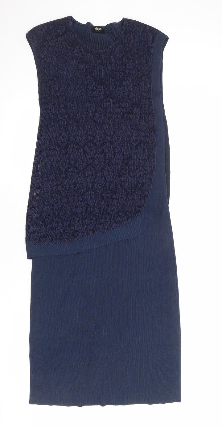 Klass Womens Blue Floral Polyester A-Line Size 14 Round Neck Pullover