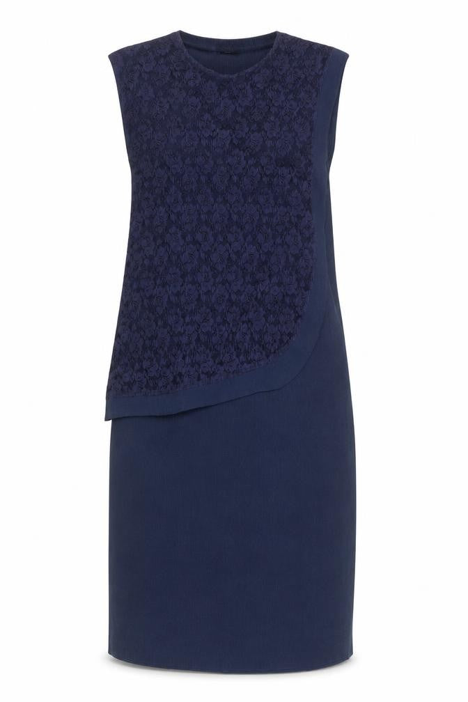 Front view of Klass women’s blue floral polyester a-line, size UK 14, round neck pullover