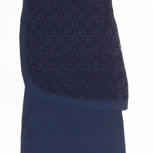 Klass Womens Blue Floral Polyester A-Line Size 14 Round Neck Pullover