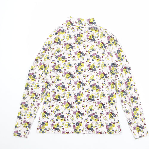 Marks and Spencer Womens Multicoloured Floral Cotton Basic T-Shirt Size 12 Mock Neck