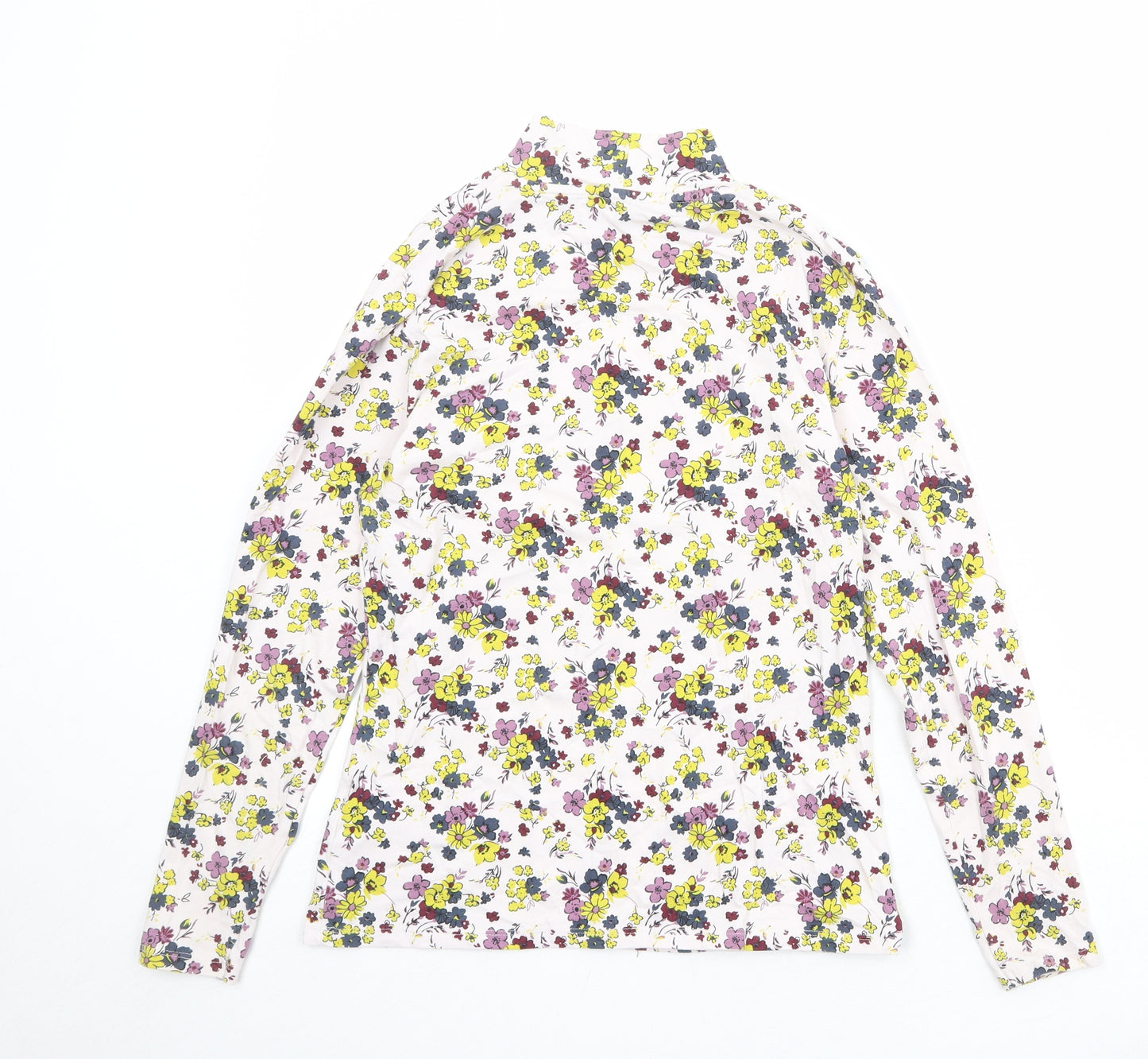 Marks and Spencer Womens Multicoloured Floral Cotton Basic T-Shirt Size 12 Mock Neck