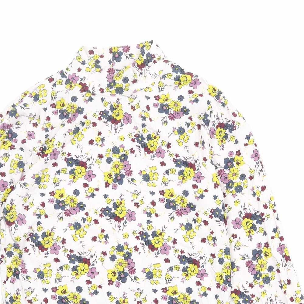 Marks and Spencer Womens Multicoloured Floral Cotton Basic T-Shirt Size 12 Mock Neck