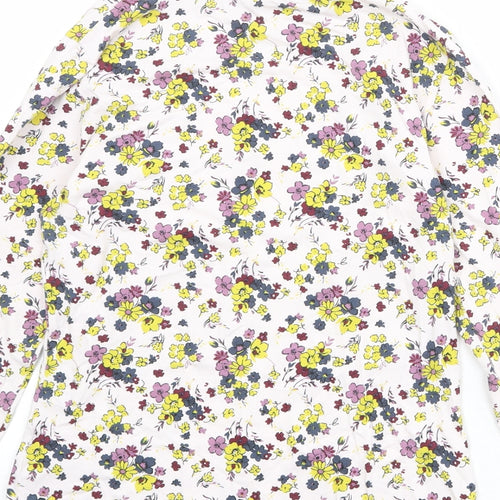 Marks and Spencer Womens Multicoloured Floral Cotton Basic T-Shirt Size 12 Mock Neck