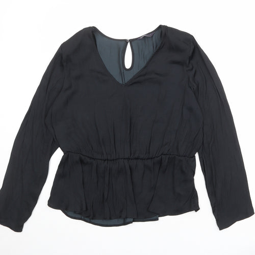 Marks and Spencer Womens Black Polyester Basic Blouse Size 18 V-Neck