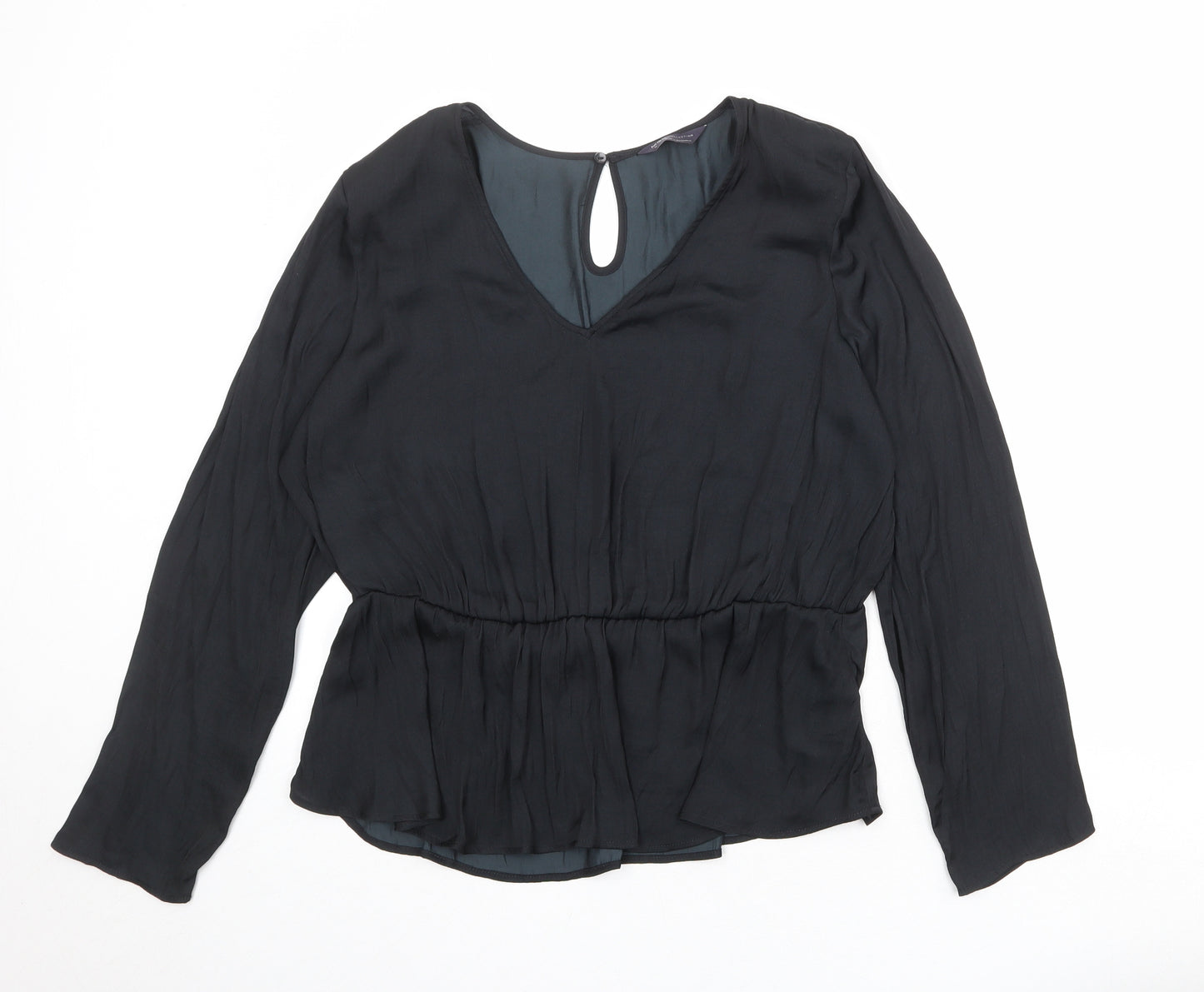 Marks and Spencer Womens Black Polyester Basic Blouse Size 18 V-Neck