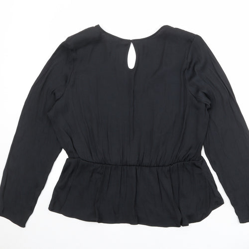 Marks and Spencer Womens Black Polyester Basic Blouse Size 18 V-Neck