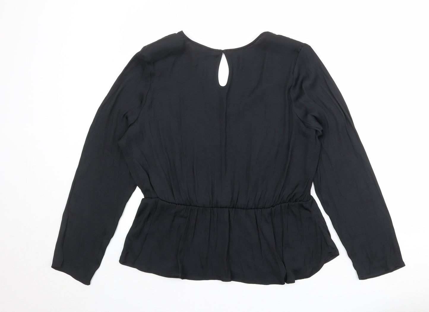 Marks and Spencer Womens Black Polyester Basic Blouse Size 18 V-Neck
