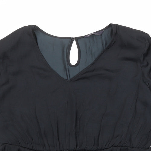 Marks and Spencer Womens Black Polyester Basic Blouse Size 18 V-Neck