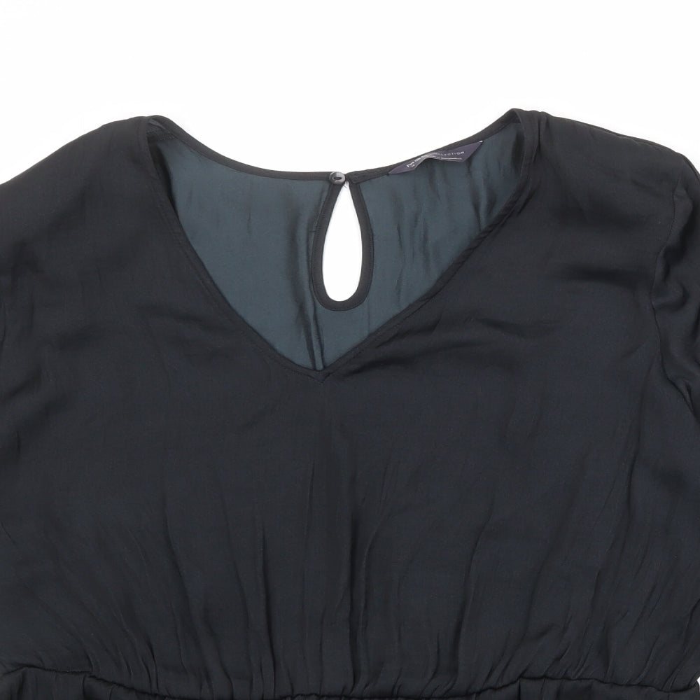 Marks and Spencer Womens Black Polyester Basic Blouse Size 18 V-Neck