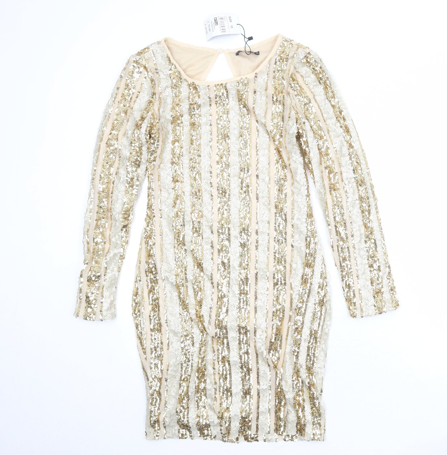 Quiz Womens Gold Polyester A-Line Size 12 Round Neck Button