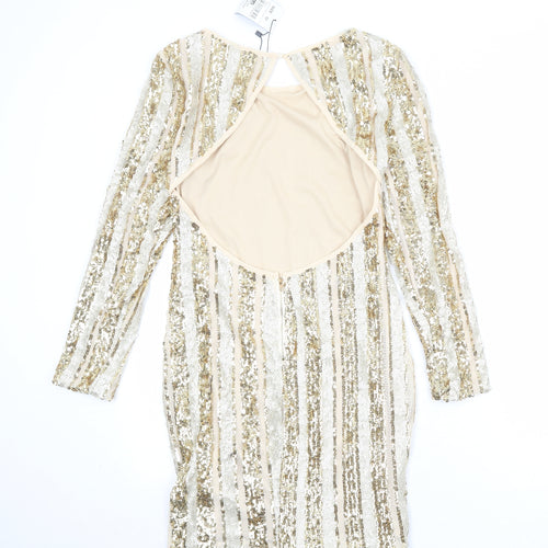 Quiz Womens Gold Polyester A-Line Size 12 Round Neck Button