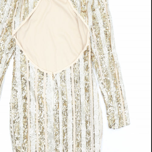 Quiz Womens Gold Polyester A-Line Size 12 Round Neck Button