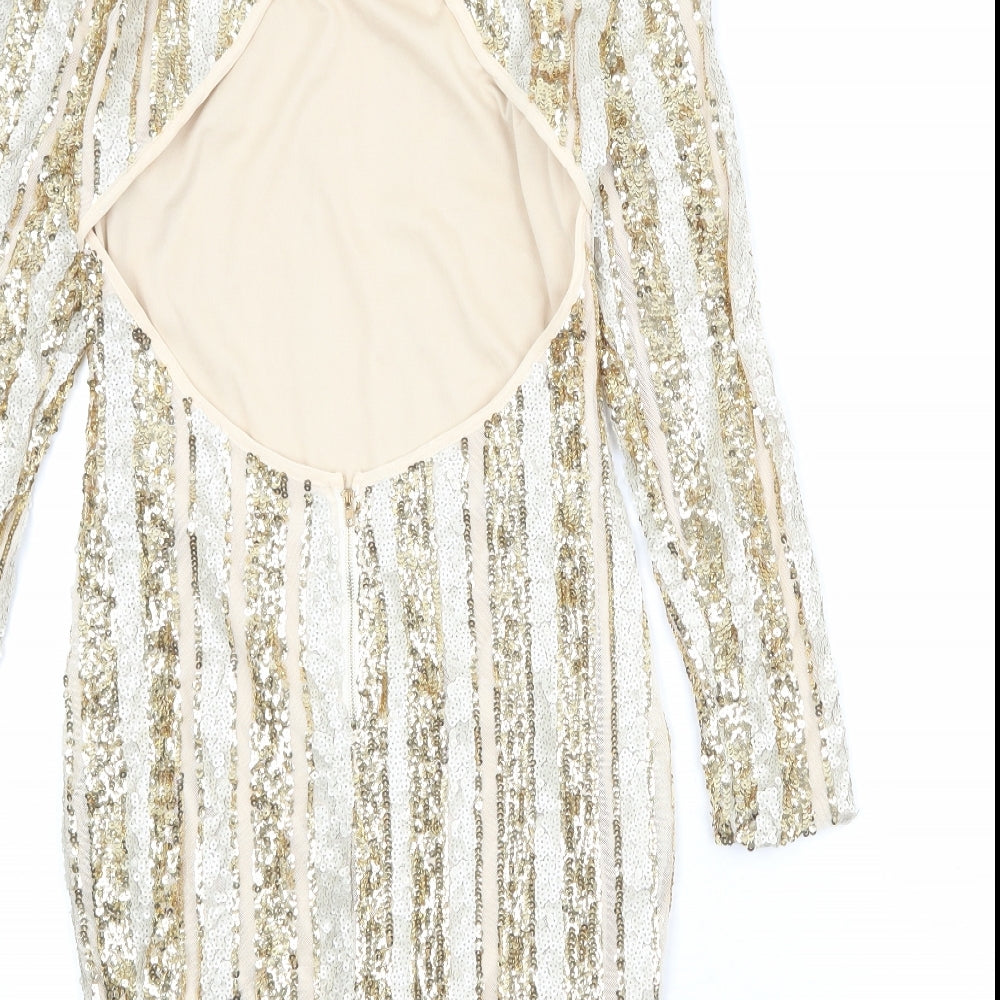 Quiz Womens Gold Polyester A-Line Size 12 Round Neck Button