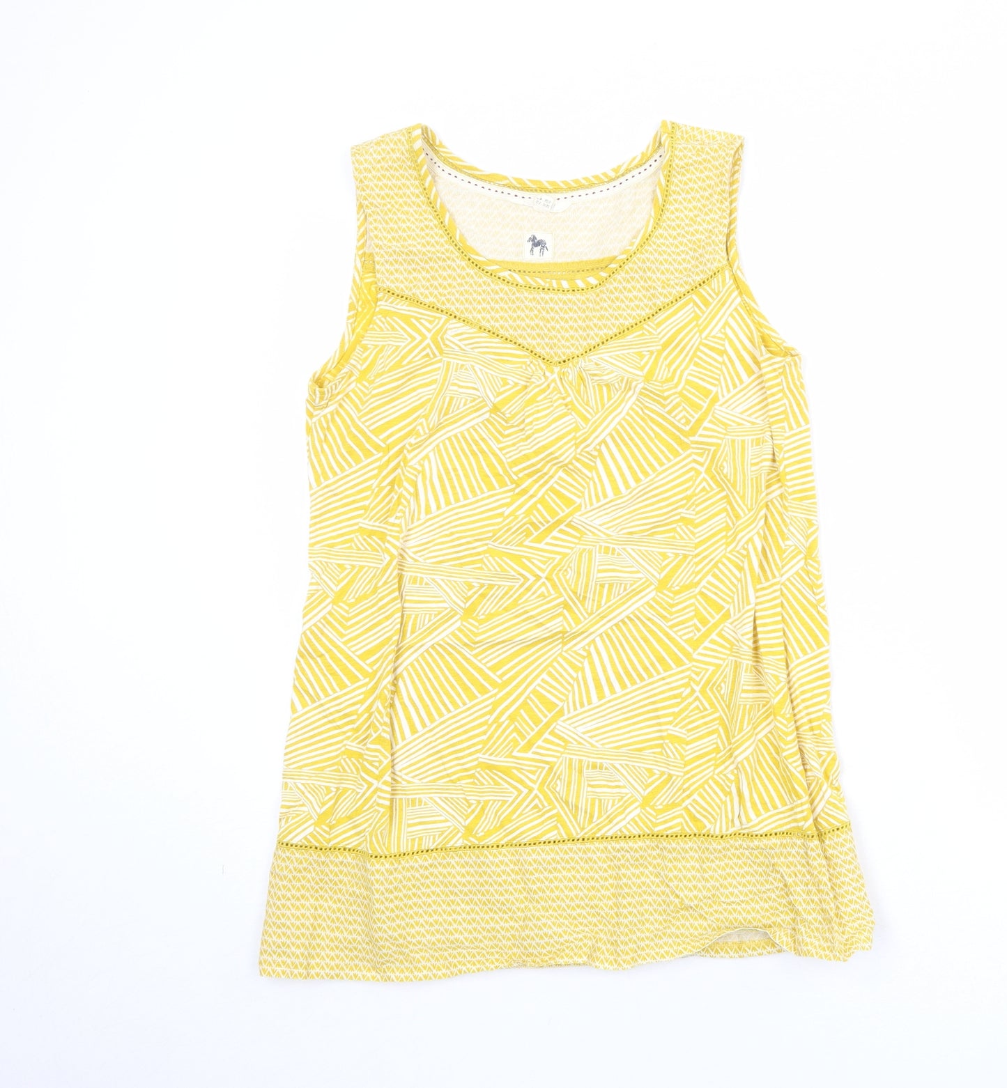 White Stuff Womens Yellow Geometric 100% Cotton Basic Tank Size 12 Round Neck
