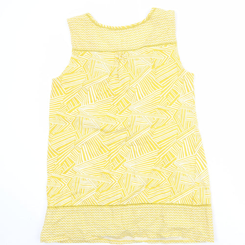 White Stuff Womens Yellow Geometric 100% Cotton Basic Tank Size 12 Round Neck