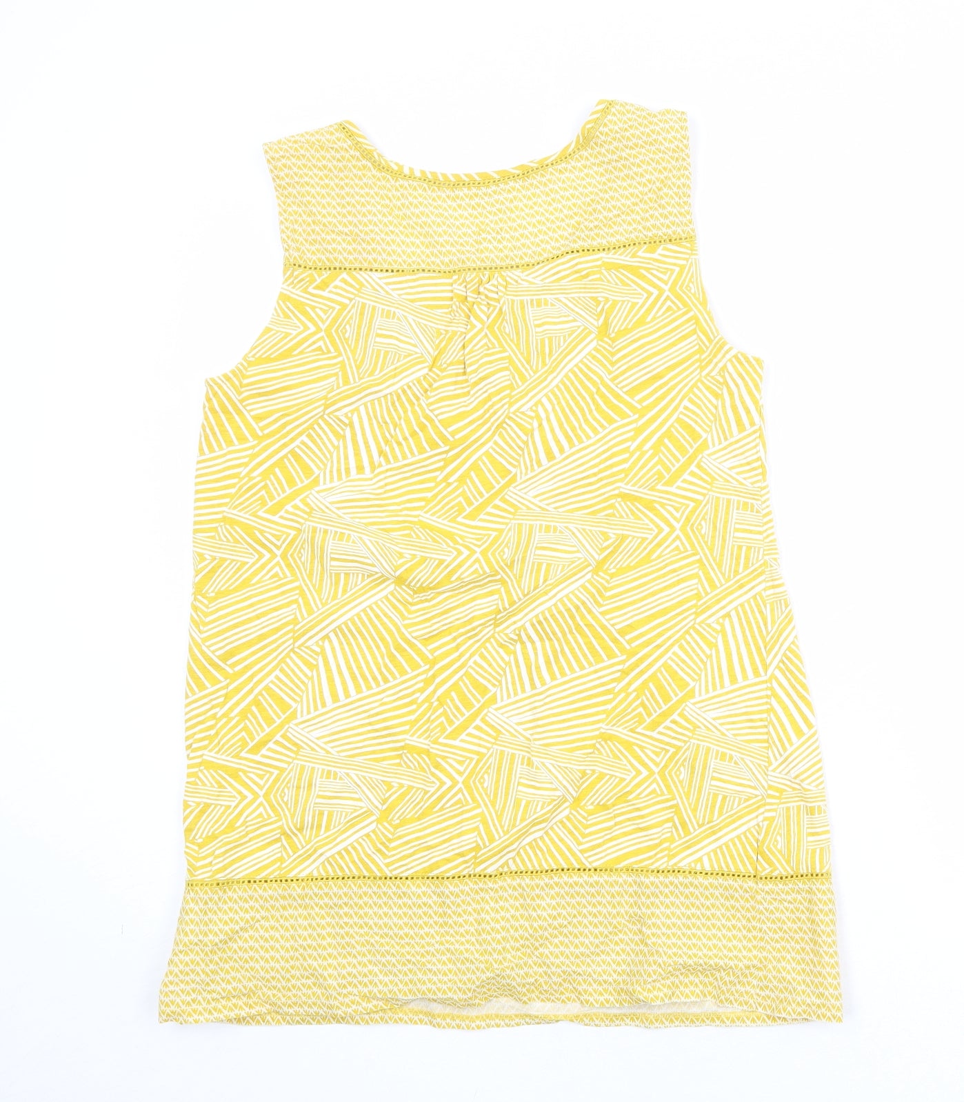 White Stuff Womens Yellow Geometric 100% Cotton Basic Tank Size 12 Round Neck