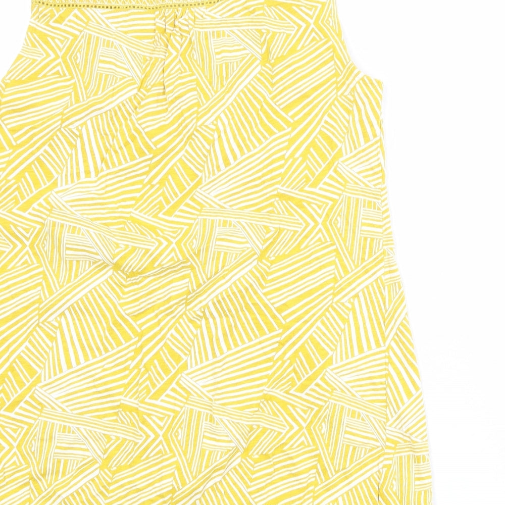 White Stuff Womens Yellow Geometric 100% Cotton Basic Tank Size 12 Round Neck