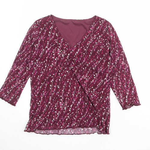 Bonmarché Womens Purple Geometric Nylon Basic Blouse Size S V-Neck