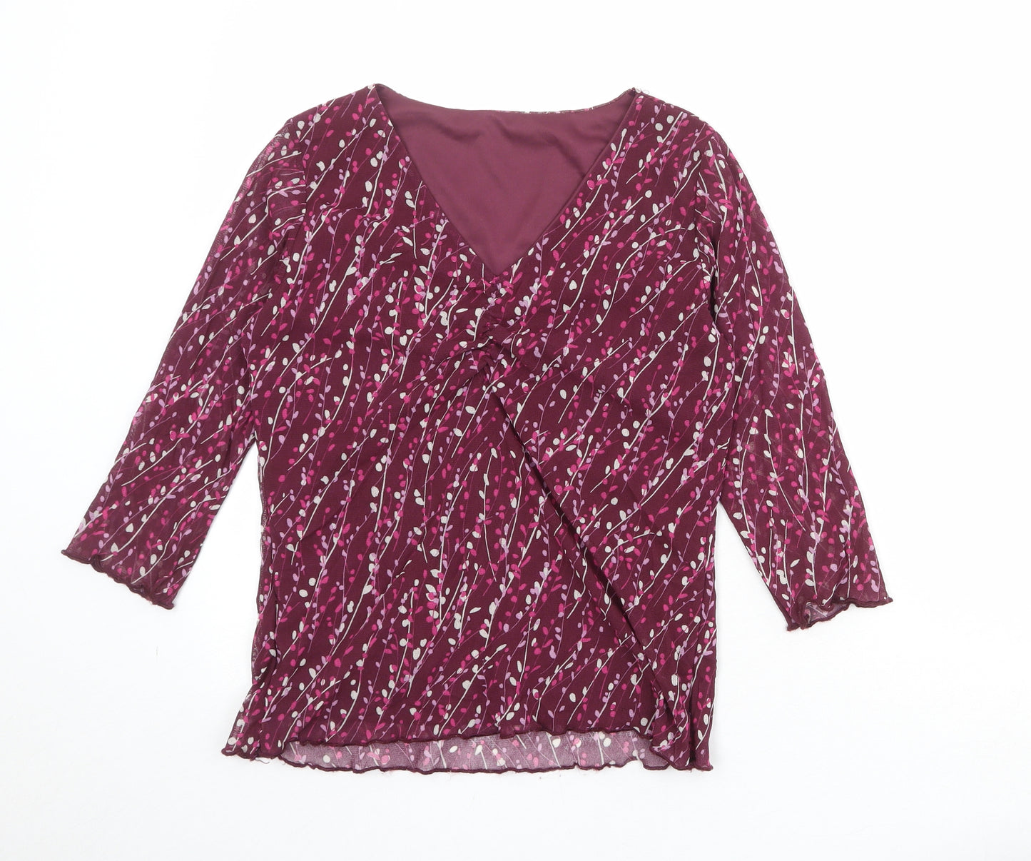 Bonmarché Womens Purple Geometric Nylon Basic Blouse Size S V-Neck