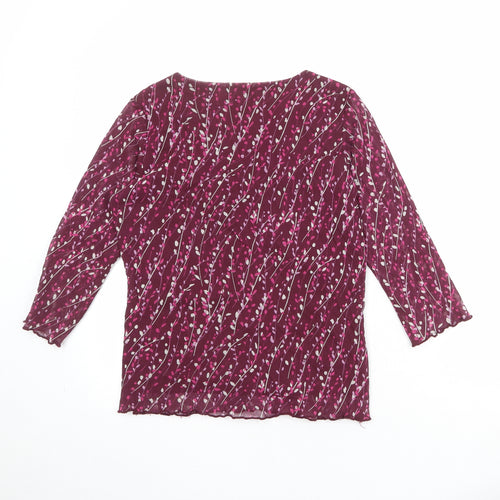 Bonmarché Womens Purple Geometric Nylon Basic Blouse Size S V-Neck