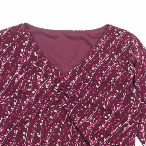 Bonmarché Womens Purple Geometric Nylon Basic Blouse Size S V-Neck