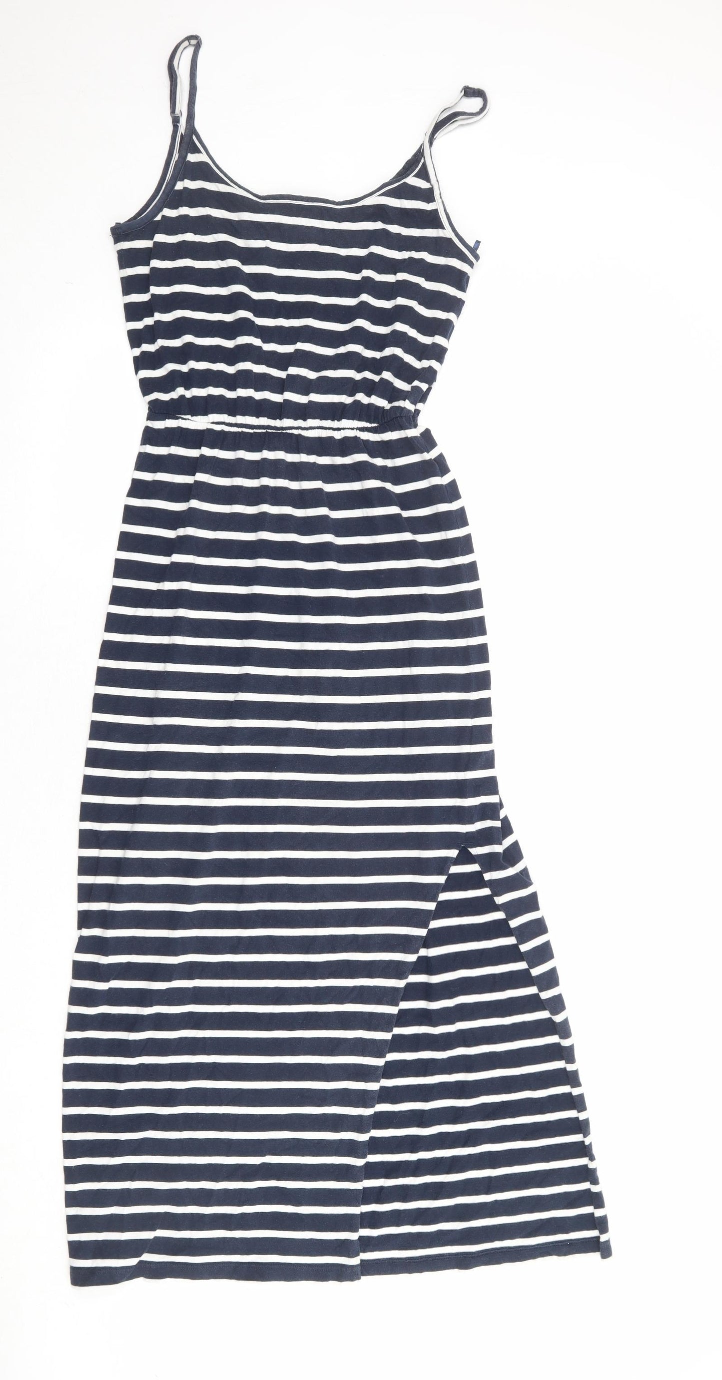 Marks and Spencer Womens Blue Striped 100% Cotton Maxi Size 10 Round Neck Pullover