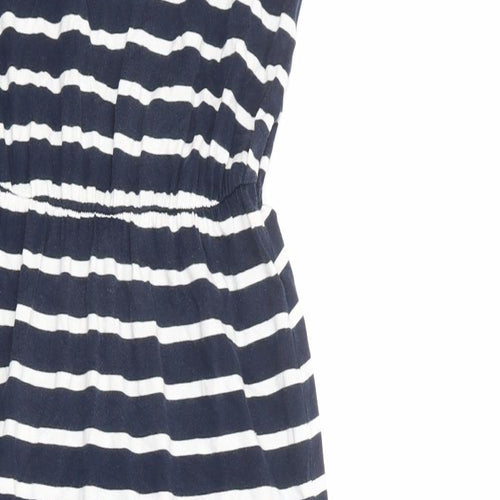 Marks and Spencer Womens Blue Striped 100% Cotton Maxi Size 10 Round Neck Pullover