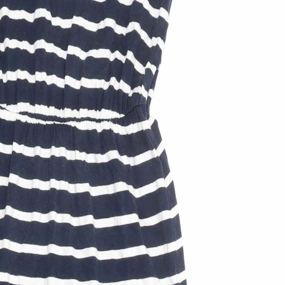 Marks and Spencer Womens Blue Striped 100% Cotton Maxi Size 10 Round Neck Pullover