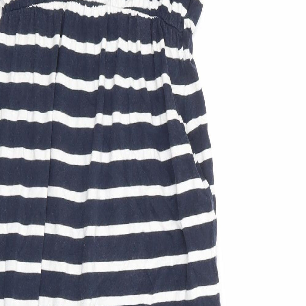 Marks and Spencer Womens Blue Striped 100% Cotton Maxi Size 10 Round Neck Pullover