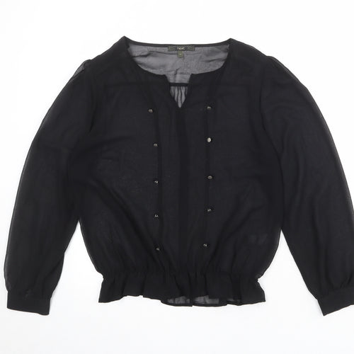 NEXT Womens Black Polyester Basic Blouse Size 14 V-Neck