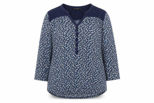 H&M Womens Blue Floral Polyester Basic Blouse Size M V-Neck
