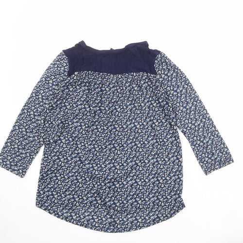 H&M Womens Blue Floral Polyester Basic Blouse Size M V-Neck