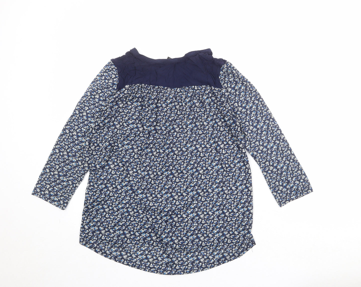 H&M Womens Blue Floral Polyester Basic Blouse Size M V-Neck