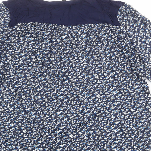 H&M Womens Blue Floral Polyester Basic Blouse Size M V-Neck