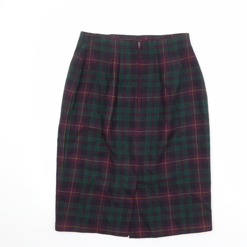 St Michael Womens Multicoloured Plaid Wool A-Line Skirt Size 14 Zip