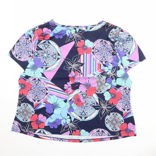 Nightingales Womens Multicoloured Geometric Polyester Basic T-Shirt Size 22 Boat Neck