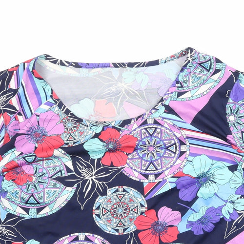 Nightingales Womens Multicoloured Geometric Polyester Basic T-Shirt Size 22 Boat Neck
