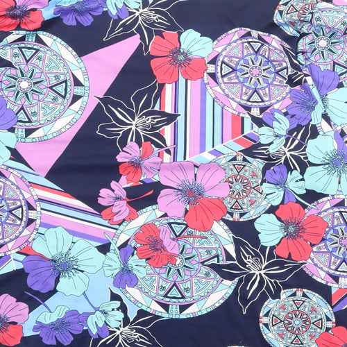 Nightingales Womens Multicoloured Geometric Polyester Basic T-Shirt Size 22 Boat Neck