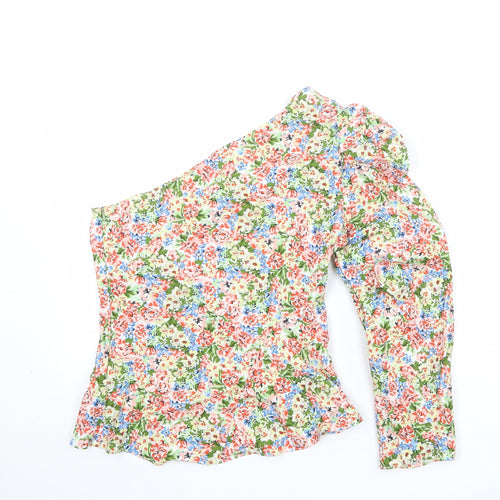 Zara Womens Multicoloured Floral 100% Cotton Basic Blouse Size S One Shoulder