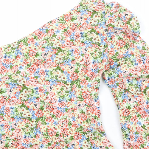 Zara Womens Multicoloured Floral 100% Cotton Basic Blouse Size S One Shoulder