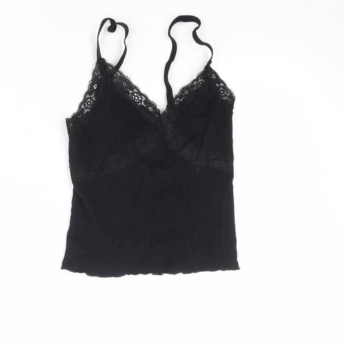 Urban Outfitters Womens Black Modal Basic Tank Size S V-Neck - Lace Trim