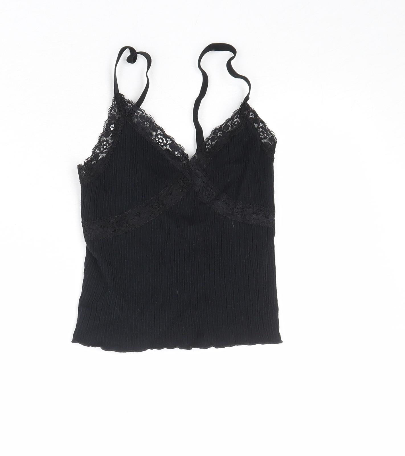 Urban Outfitters Womens Black Modal Basic Tank Size S V-Neck - Lace Trim